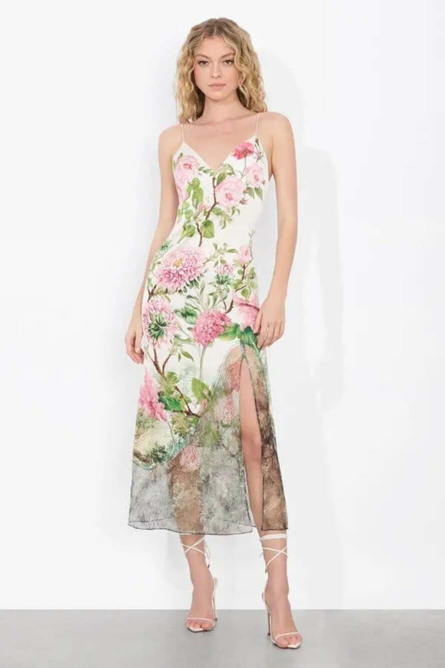 Alice + Olivia Julietta Rose Whisper Cutaway Lace Midi Slip Dress 4